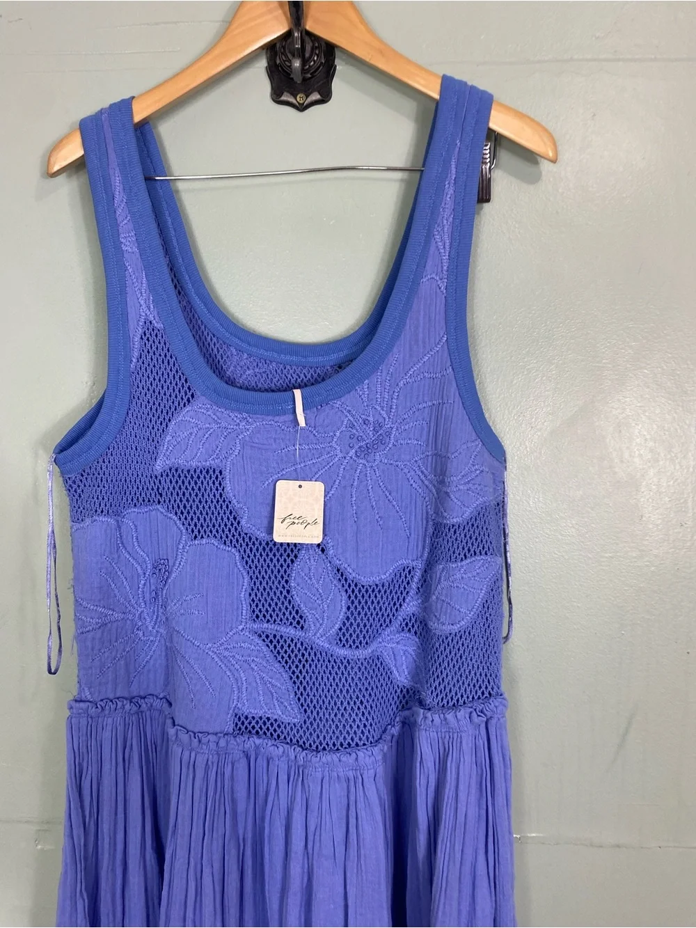 Free People Floral Pearl Maxi Dress Sundress Gauze Cotton Large Blue - Picture 6 of 7